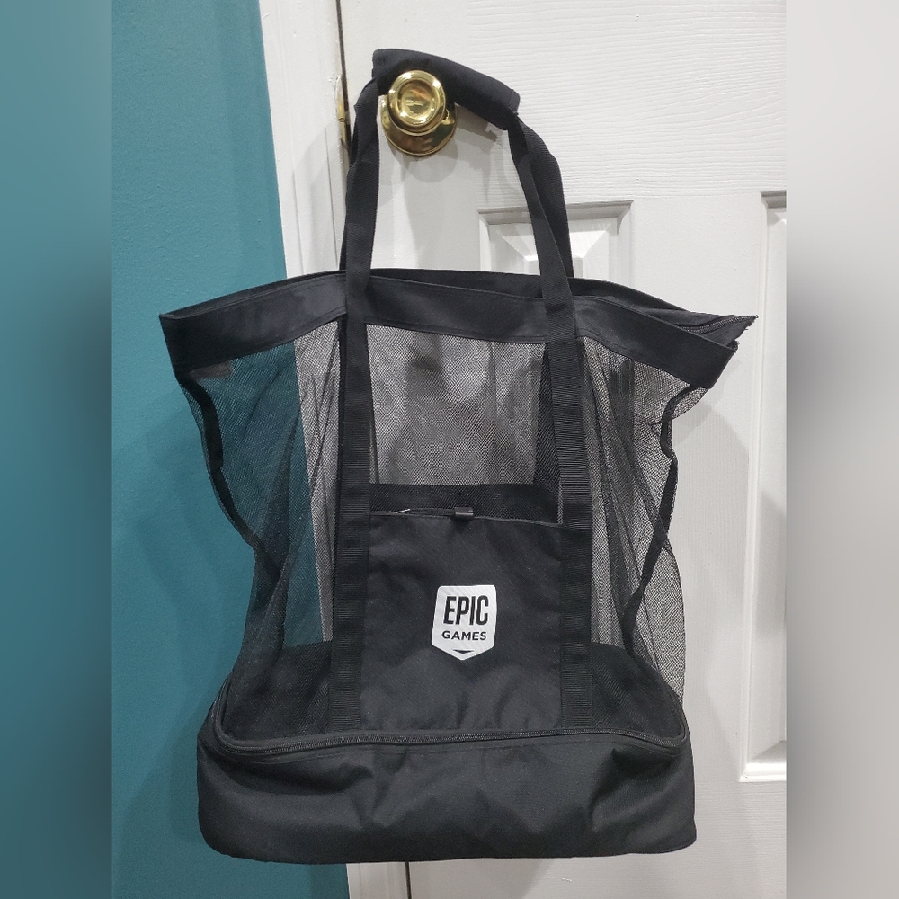 Epic Games Logo Black Mesh Beach Bag with Insulated Pocket